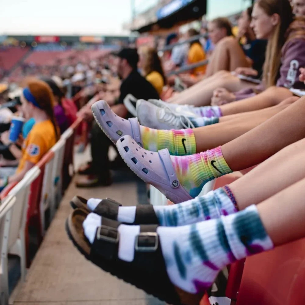 Tie Dye Navy and White Crew Socks